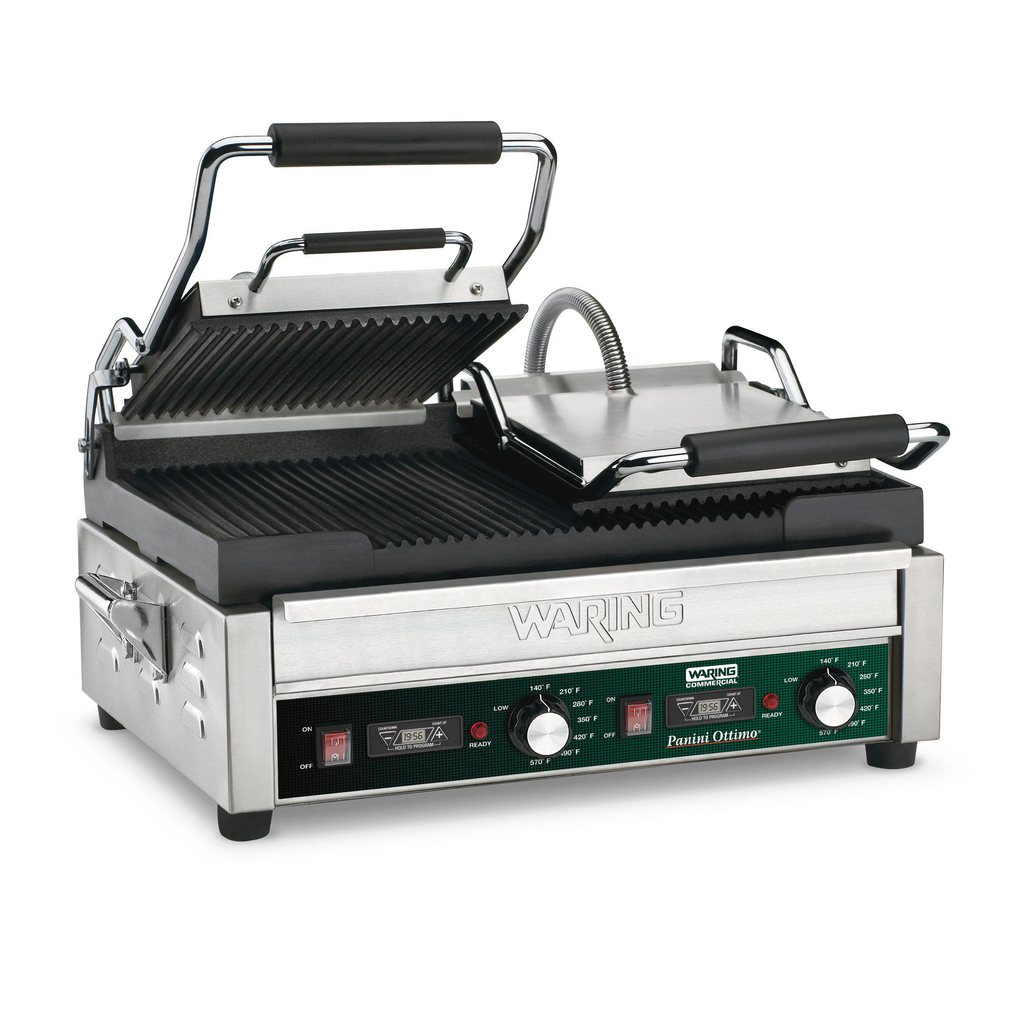 Double Ribbed Panini Grill with Timer, 17" x 9.5"